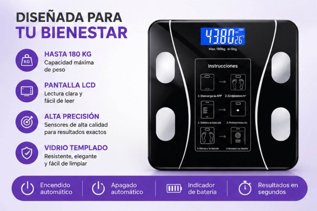 Báscula Inteligente Bluetooth con Análisis Corporal